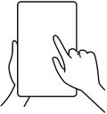 Hands holding tablet, touching screen, monochrome illustration Royalty Free Stock Photo